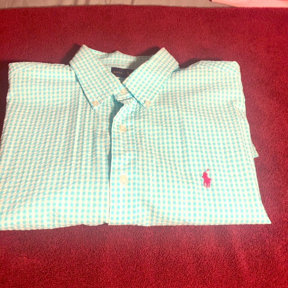 Seer sucker polo short sleeve shirt